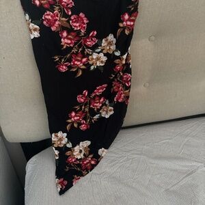 Venus black floral ruched asymmetrical midi skirt